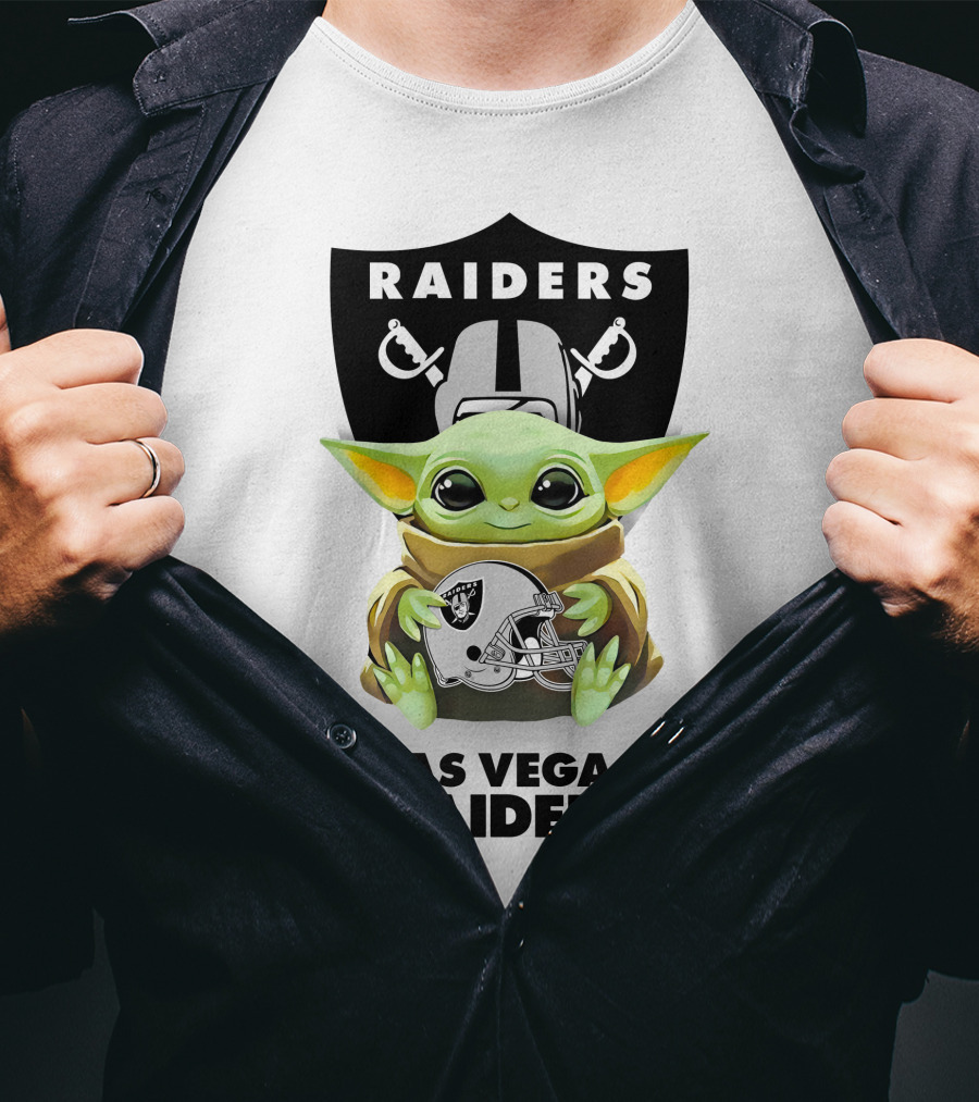 Star Wars Baby Yoda Hugging Las Vegas Raiders Helmet T-Shirt