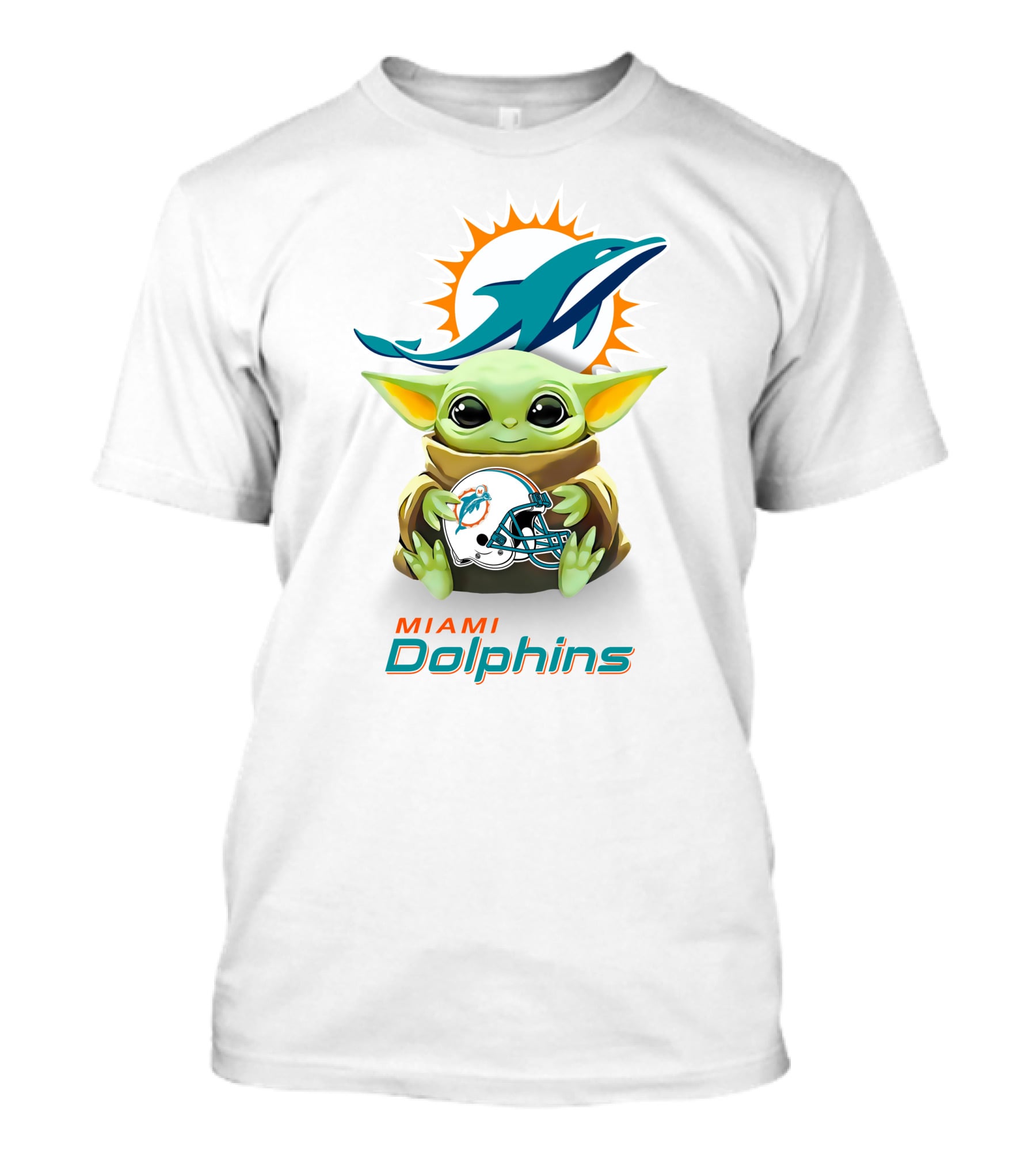 Star Wars Baby Yoda Miami Dolphins Helmet Hug White T-Shirt