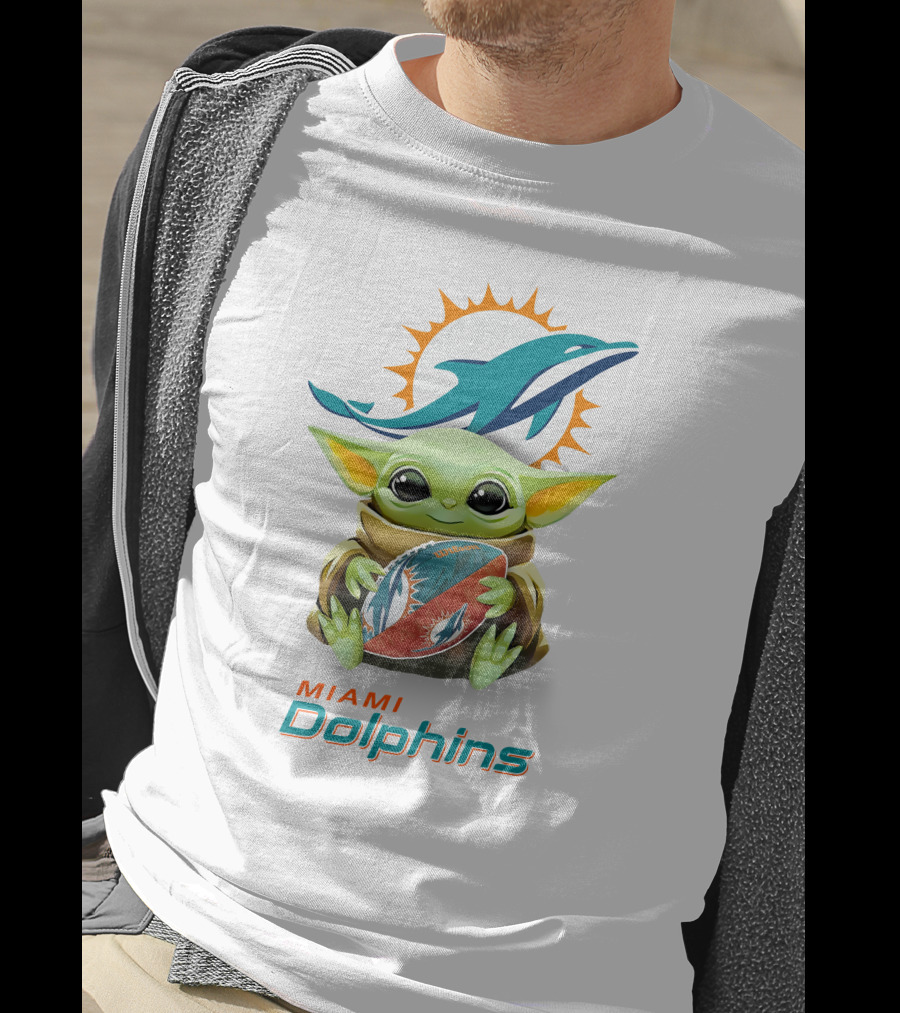 Star Wars Baby Yoda Hug Miami Dolphins Football Tailgate White T-Shirt