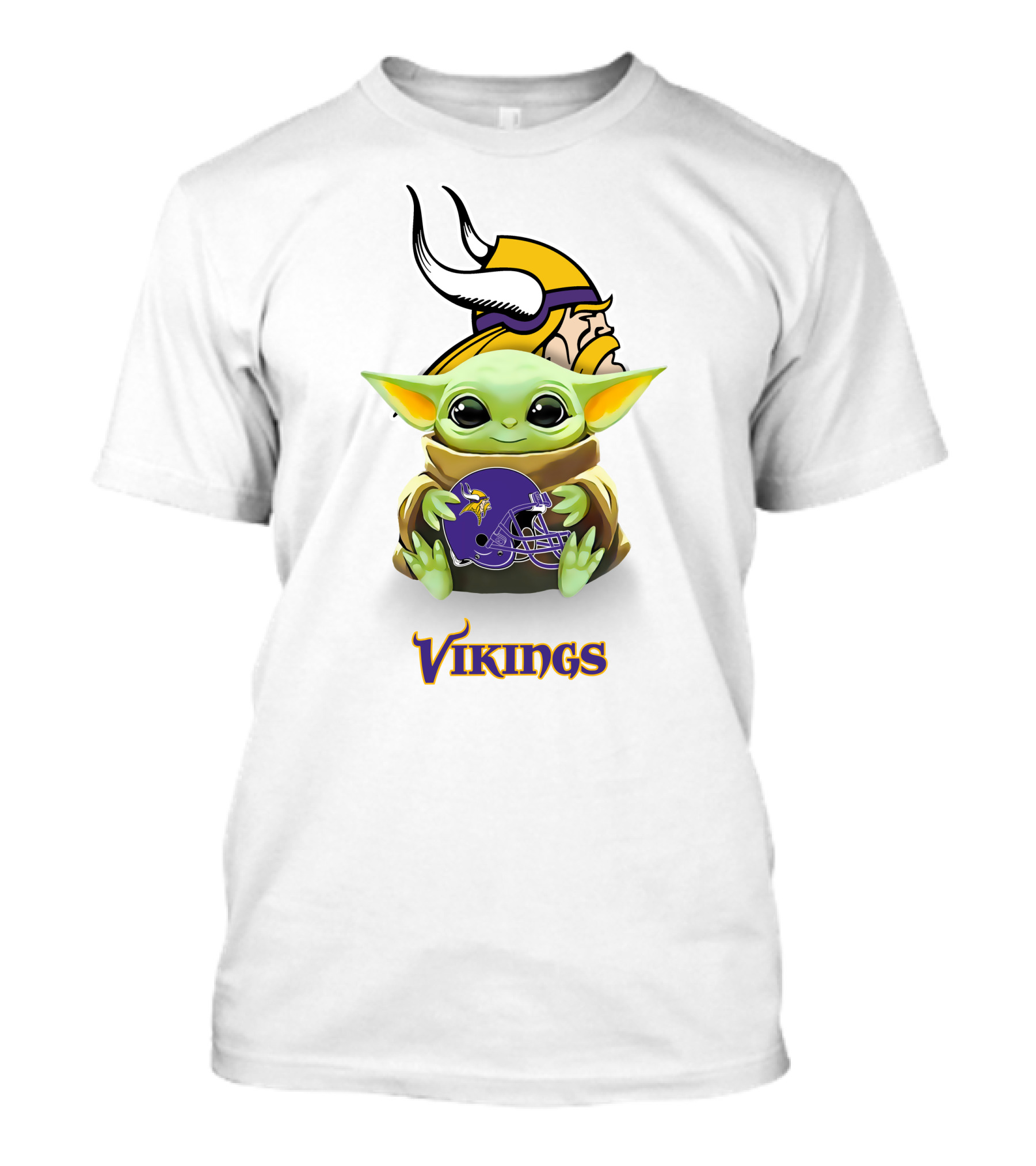 Star Wars Baby Yoda Holding Minnesota Vikings Helmet With Vikings T-Shirt