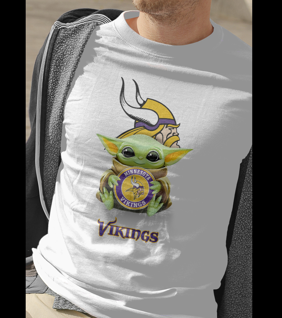 Star Wars Baby Yoda Holding Minnesota Vikings Vikings Logo White T-Shirt
