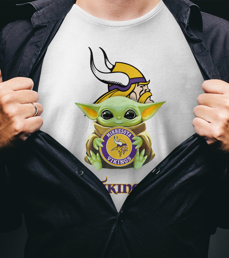 Star Wars Baby Yoda Holding Minnesota Vikings Vikings Logo White T-Shirt