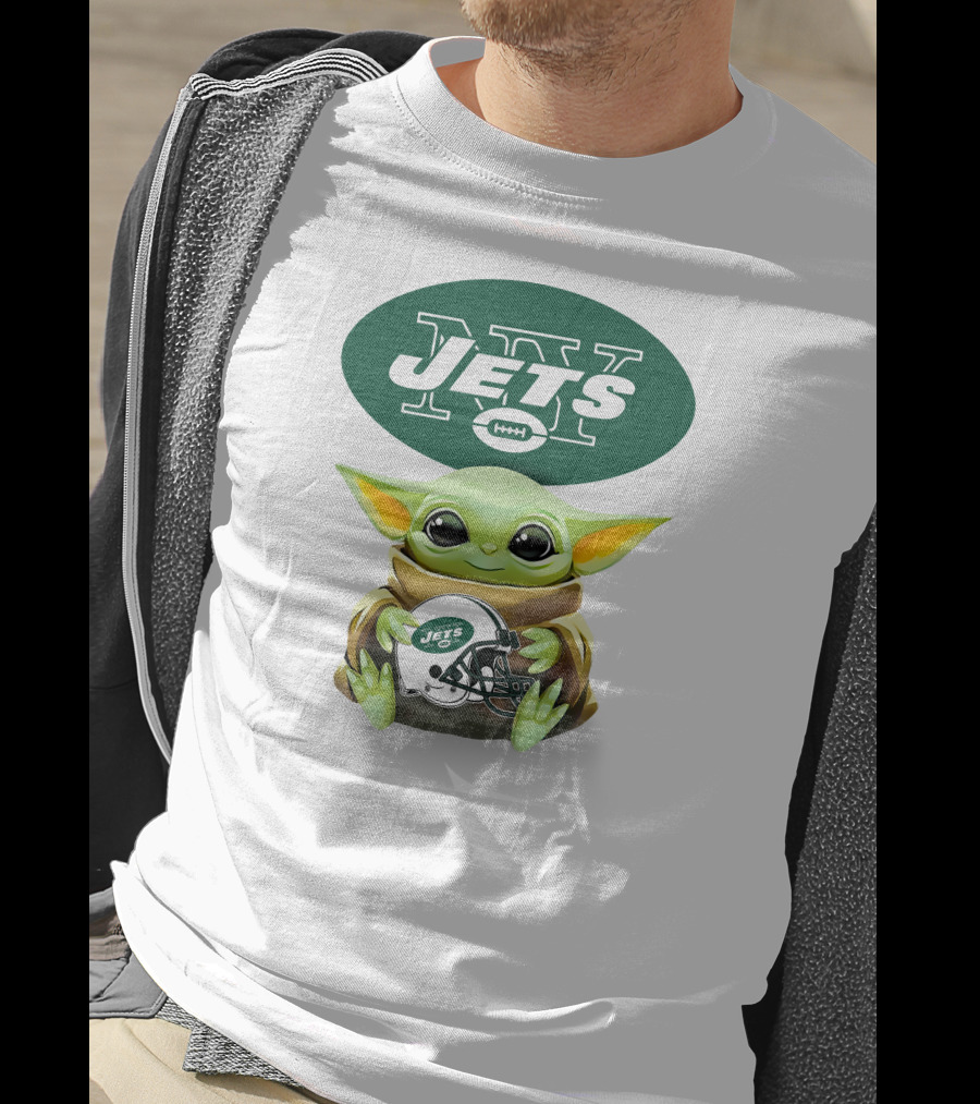 Star Wars Baby Yoda Holding New York Jets Helmet Jets T-Shirt