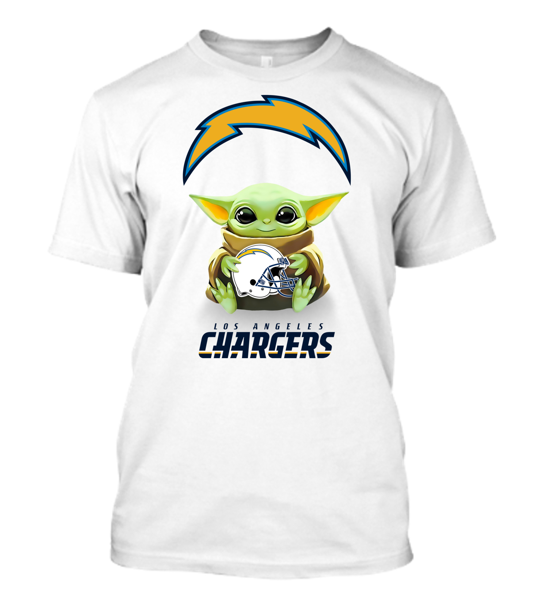 Star Wars Baby Yoda Hug Los Angeles Chargers Helmet White T-Shirt