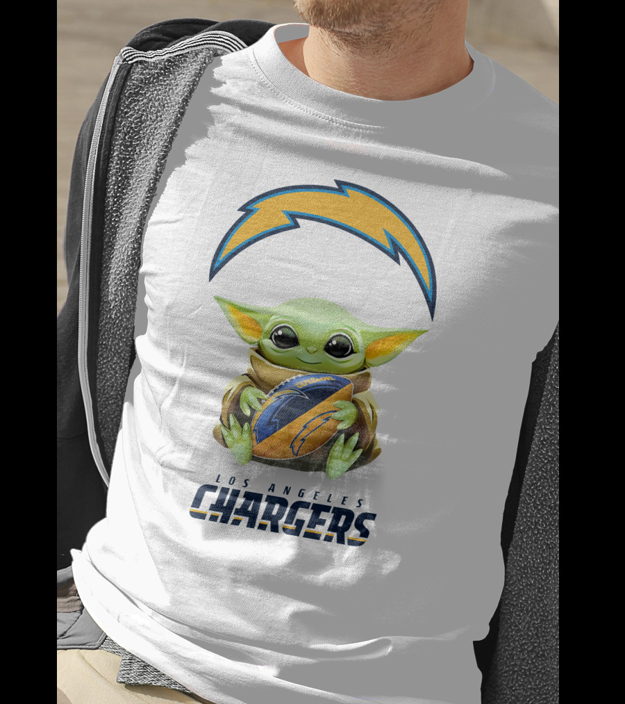 Star Wars Baby Yoda Los Angeles Chargers Football Hug White T-Shirt