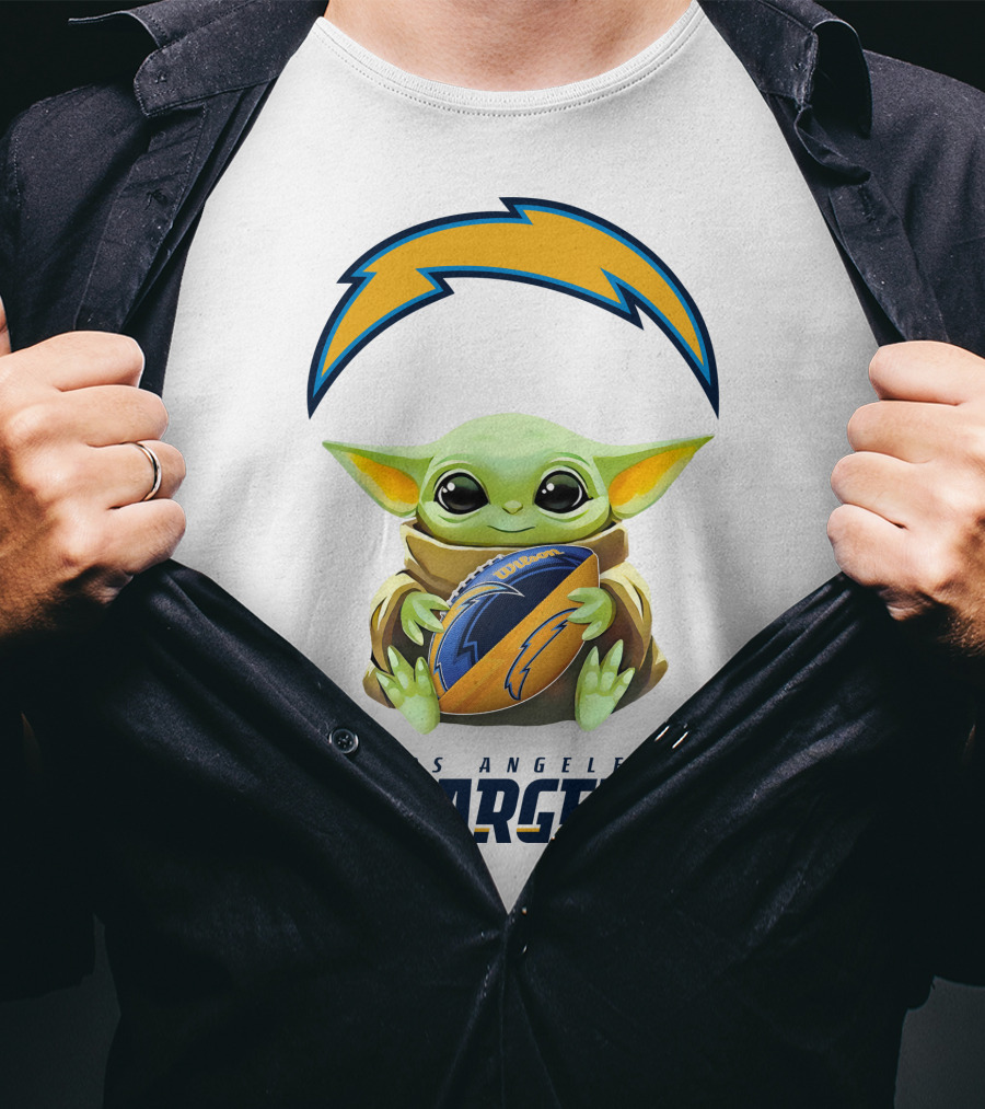 Star Wars Baby Yoda Los Angeles Chargers Football Hug White T-Shirt