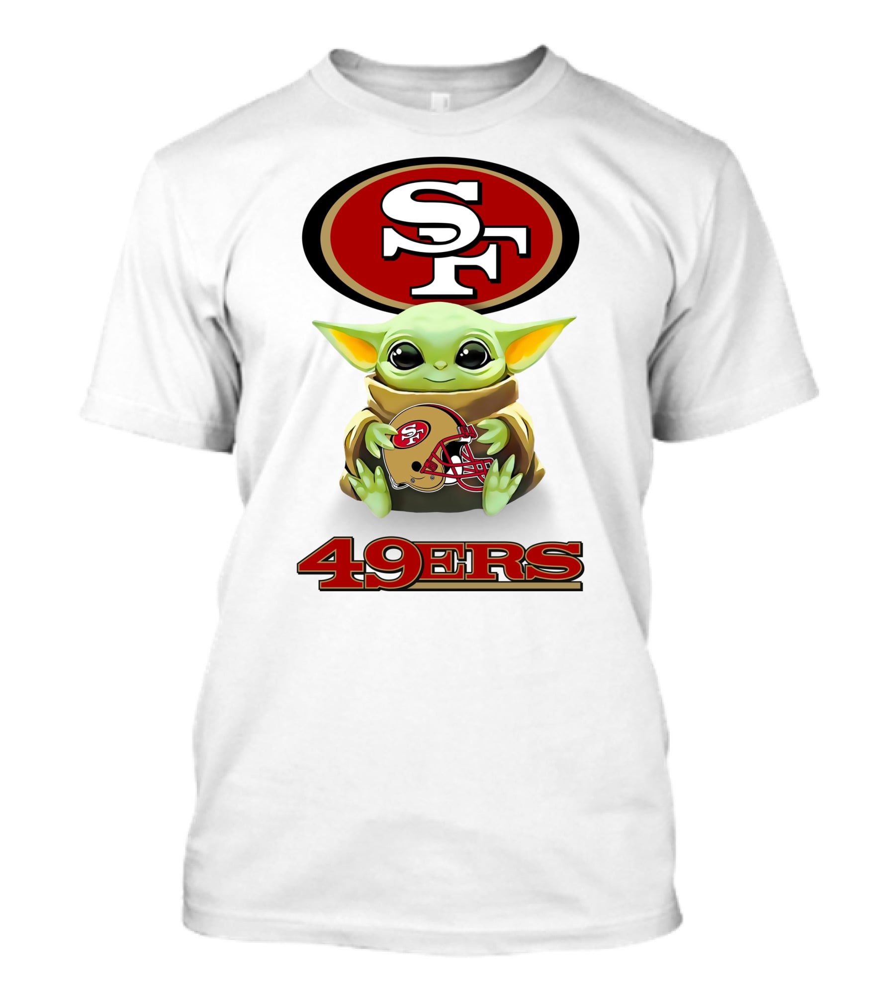 Star Wars Baby Yoda Holding San Francisco 49ers Helmet Logo SF 49ers T-Shirt