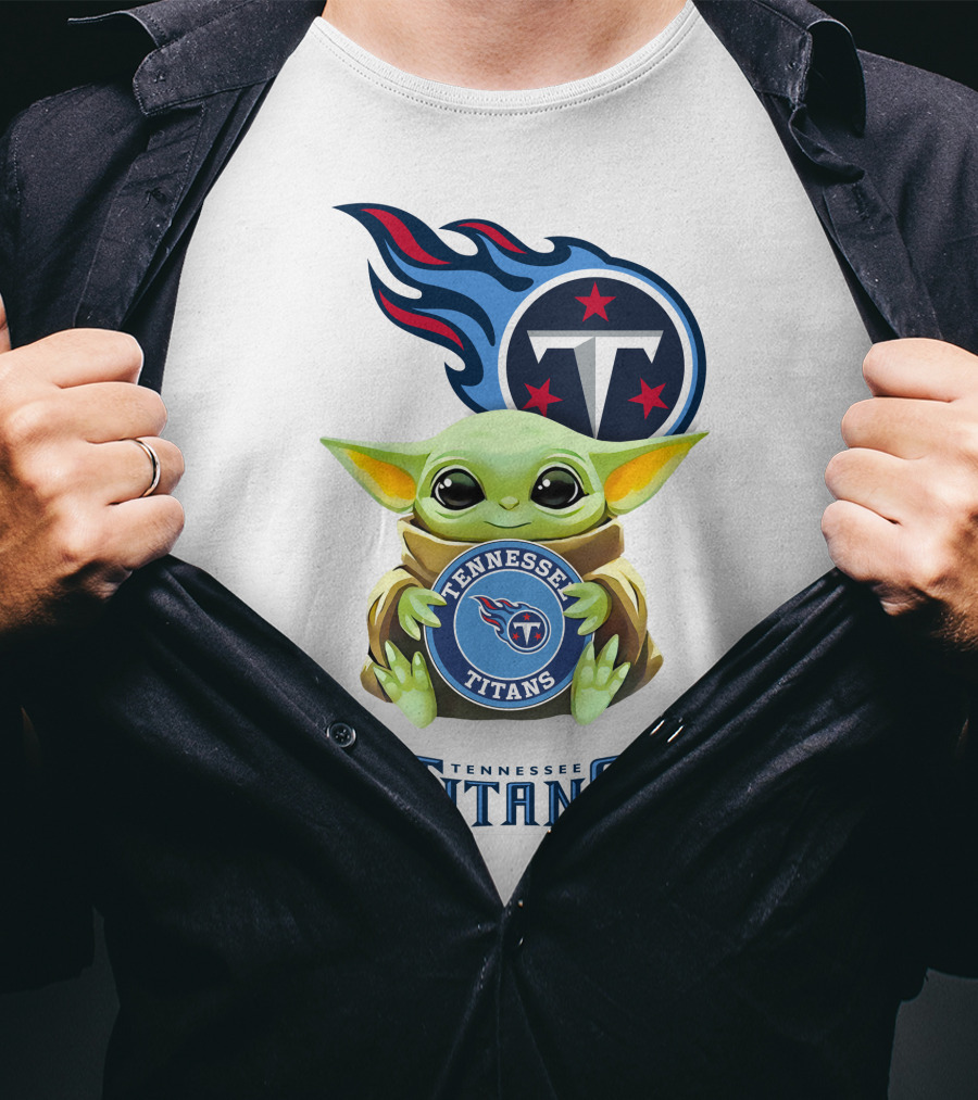 Star Wars Baby Yoda Holding Tennessee Titans Logo Nfl Team T-Shirt