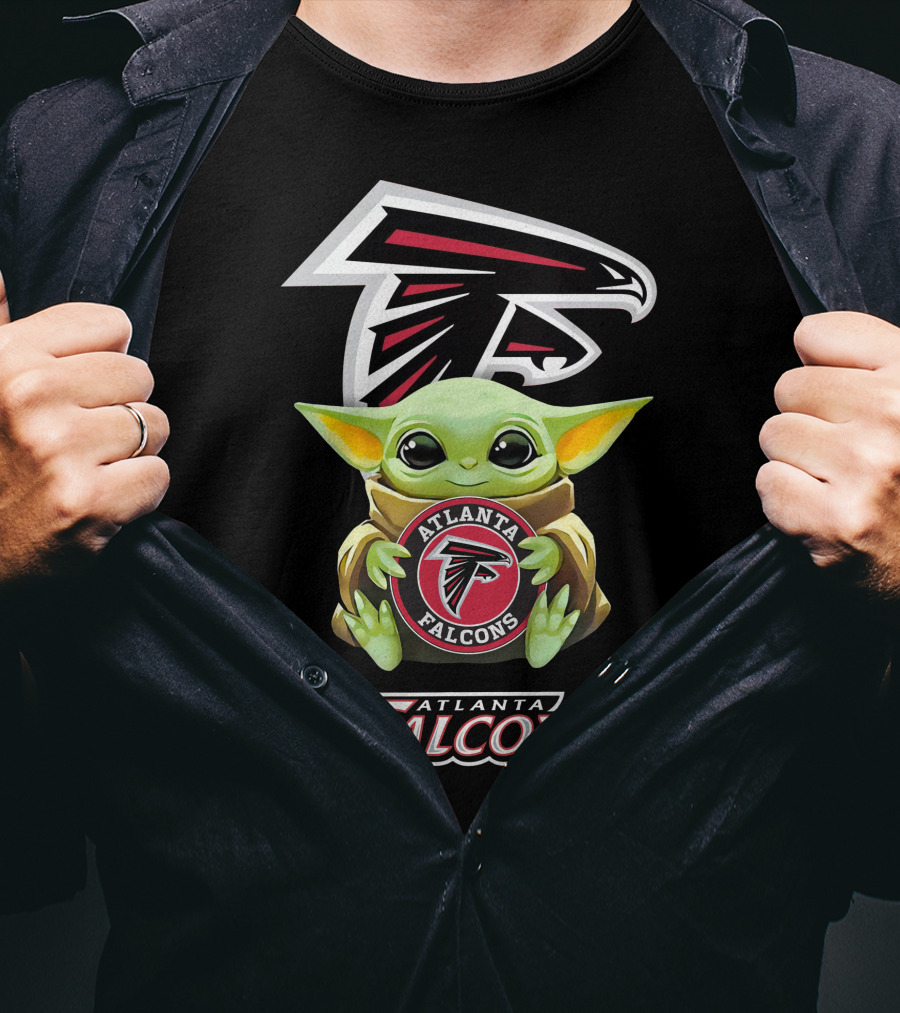 Grogu Holding Atlanta Falcons Emblem With Team T-Shirt