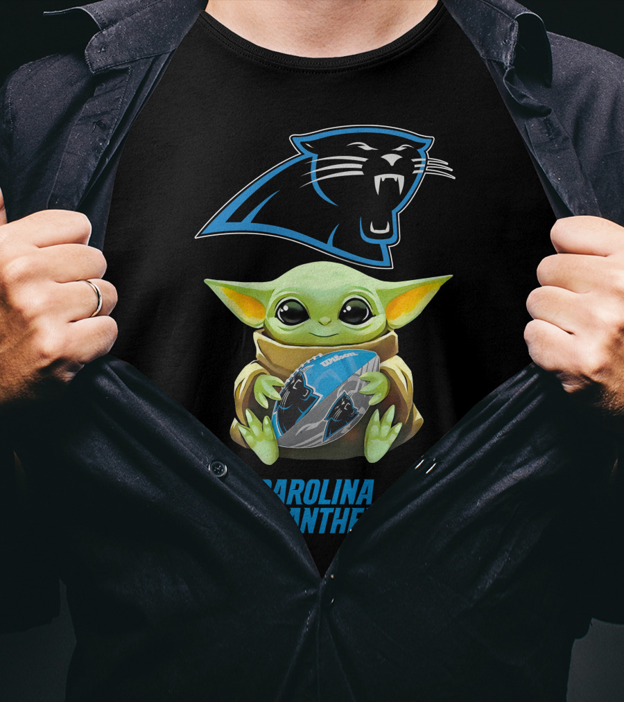 Carolina Panthers Grogu Hugging Football Fan T-Shirt