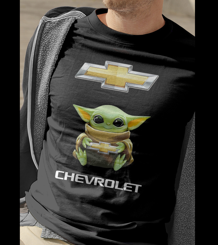 Grogu Holds Chevrolet Logo With Star Wars T-Shirt