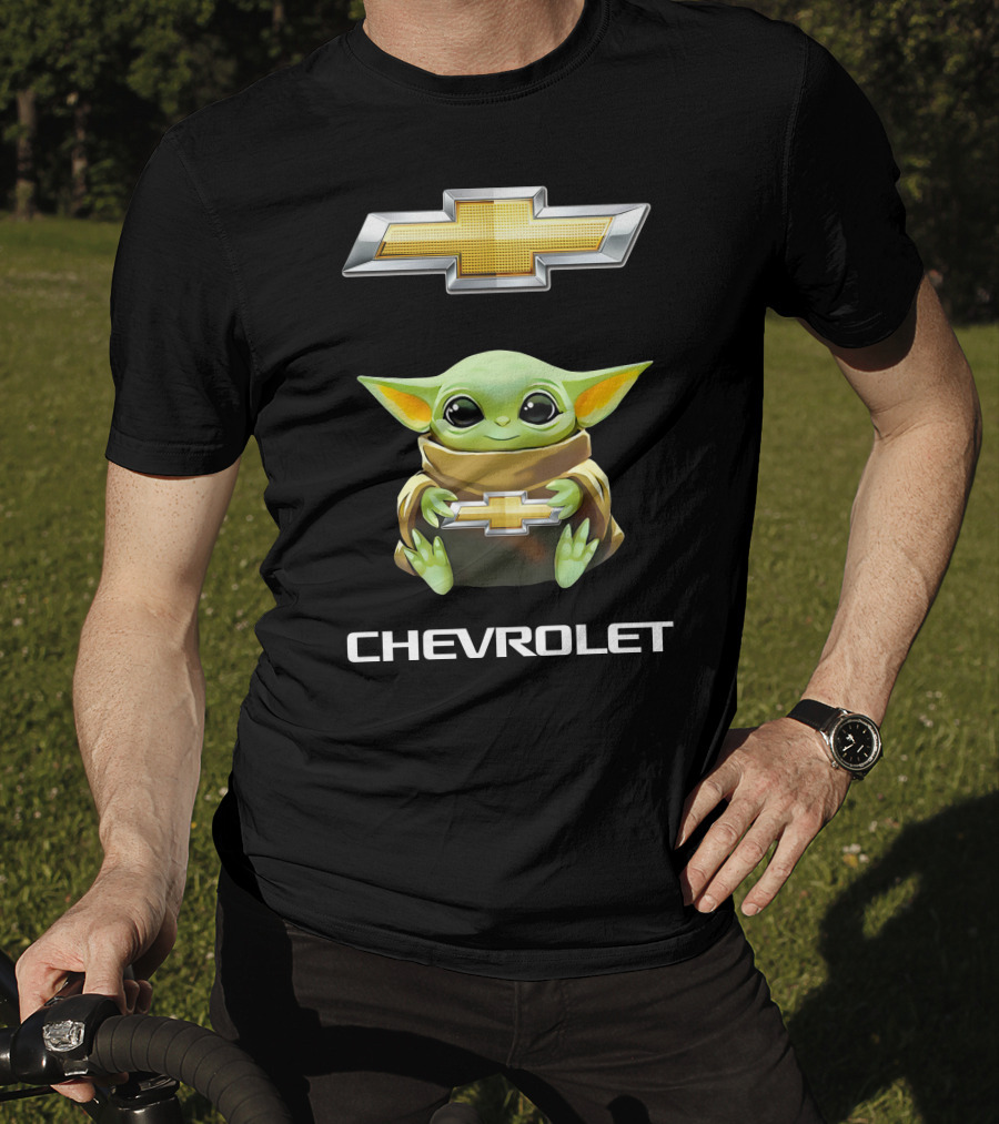 Grogu Holds Chevrolet Logo With Star Wars T-Shirt