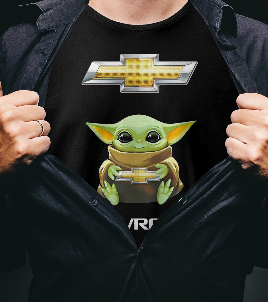 Grogu Holds Chevrolet Logo With Star Wars T-Shirt