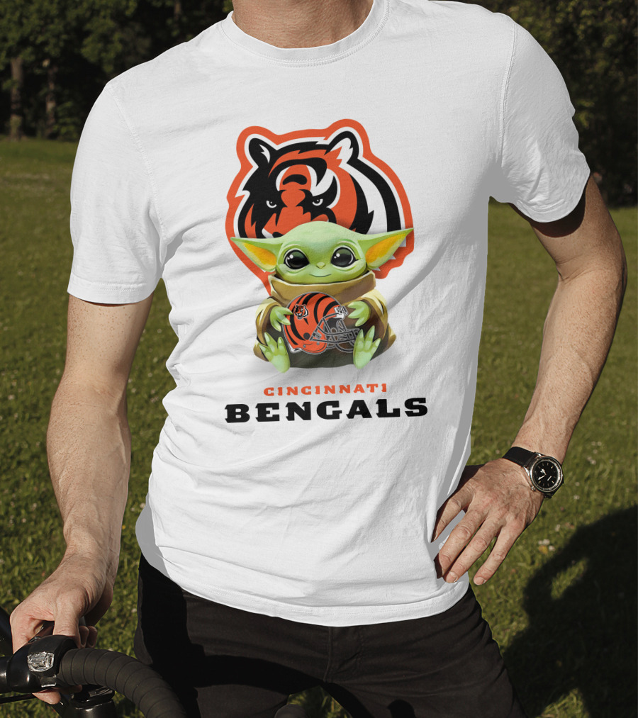 Cincinnati Bengals Grogu Hugging Bengals Helmet With Team T-Shirt