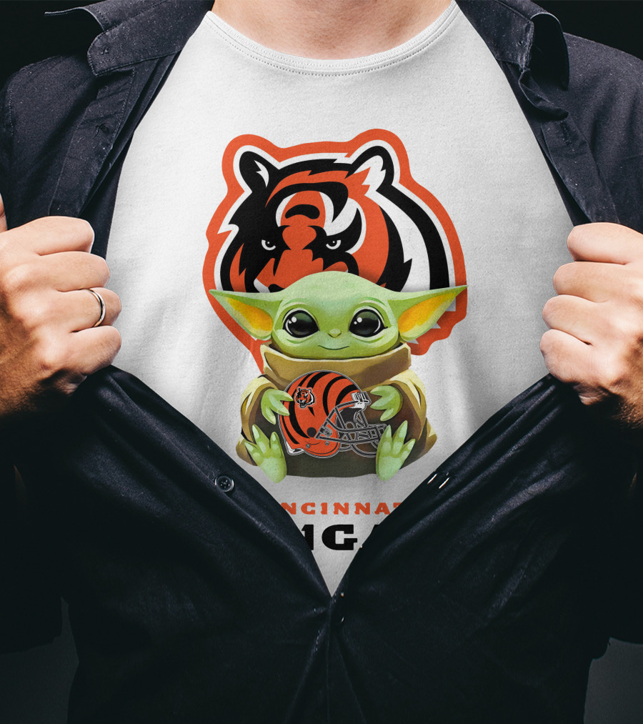 Cincinnati Bengals Grogu Hugging Bengals Helmet With Team T-Shirt