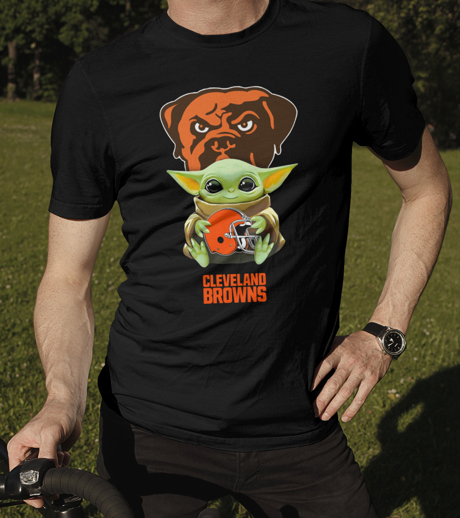 Grogu Cleveland Browns Helmet With Dawg Pound T-Shirt