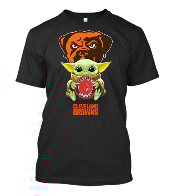 Grogu Holding Cleveland Browns Emblem With Team Mastiff Background T-Shirt