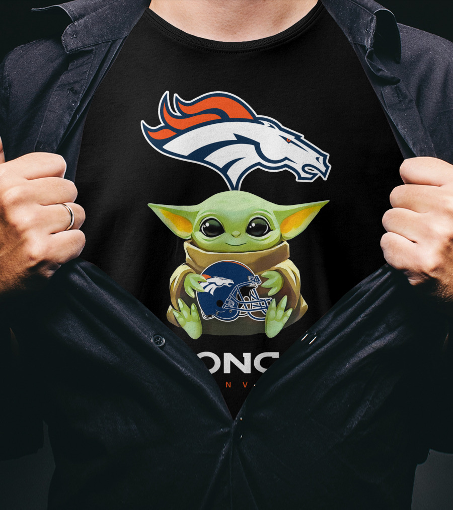 Broncos Denver Grogu Hugging Helmet T-Shirt