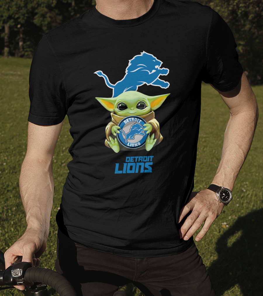 Grogu Holding Detroit Lions Emblem T-Shirt