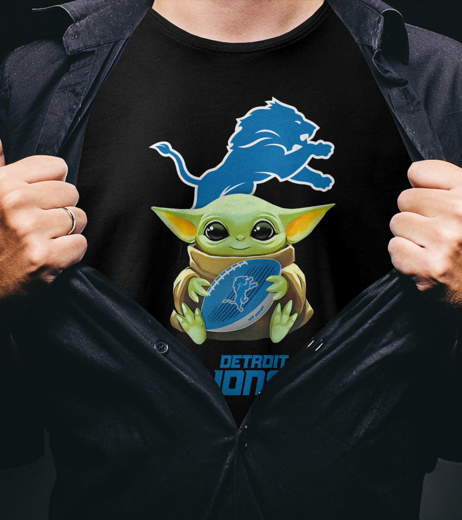 Grogu Hug Detroit Lions Football Logo Tailgate Adventure T-Shirt