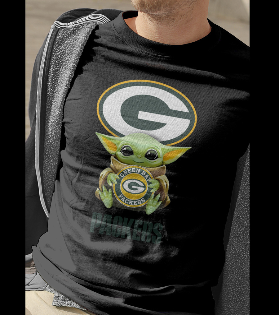 Grogu Holding Green Bay Packers Emblem With Packers T-Shirt