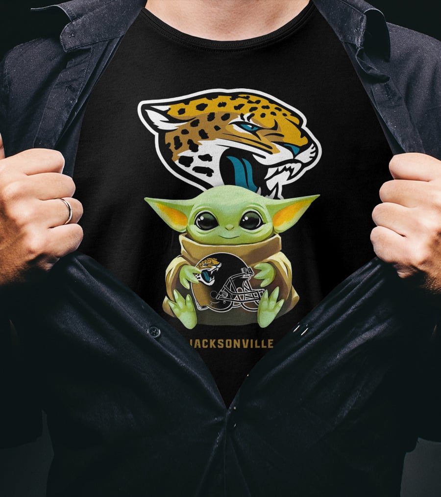 Grogu Holding Jacksonville Jaguars Football Helmet With Team T-Shirt