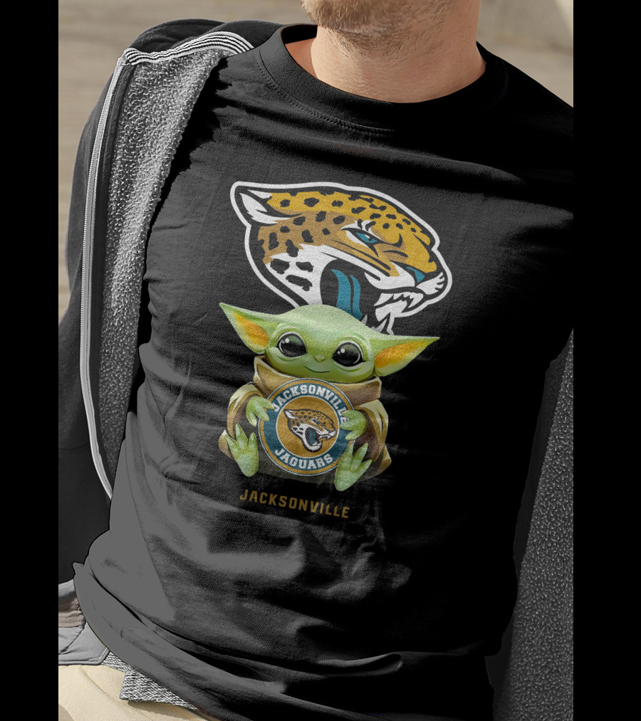 Grogu Holding Jacksonville Jaguars Icon With Emblem And Jaguar Head T-Shirt