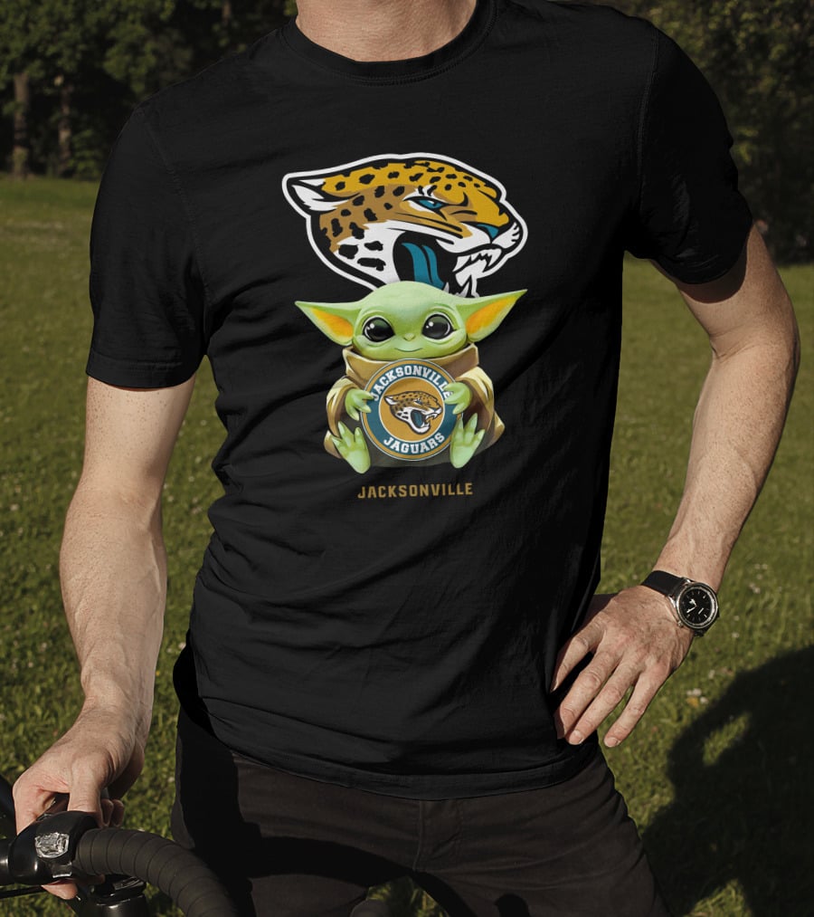 Grogu Holding Jacksonville Jaguars Icon With Emblem And Jaguar Head T-Shirt