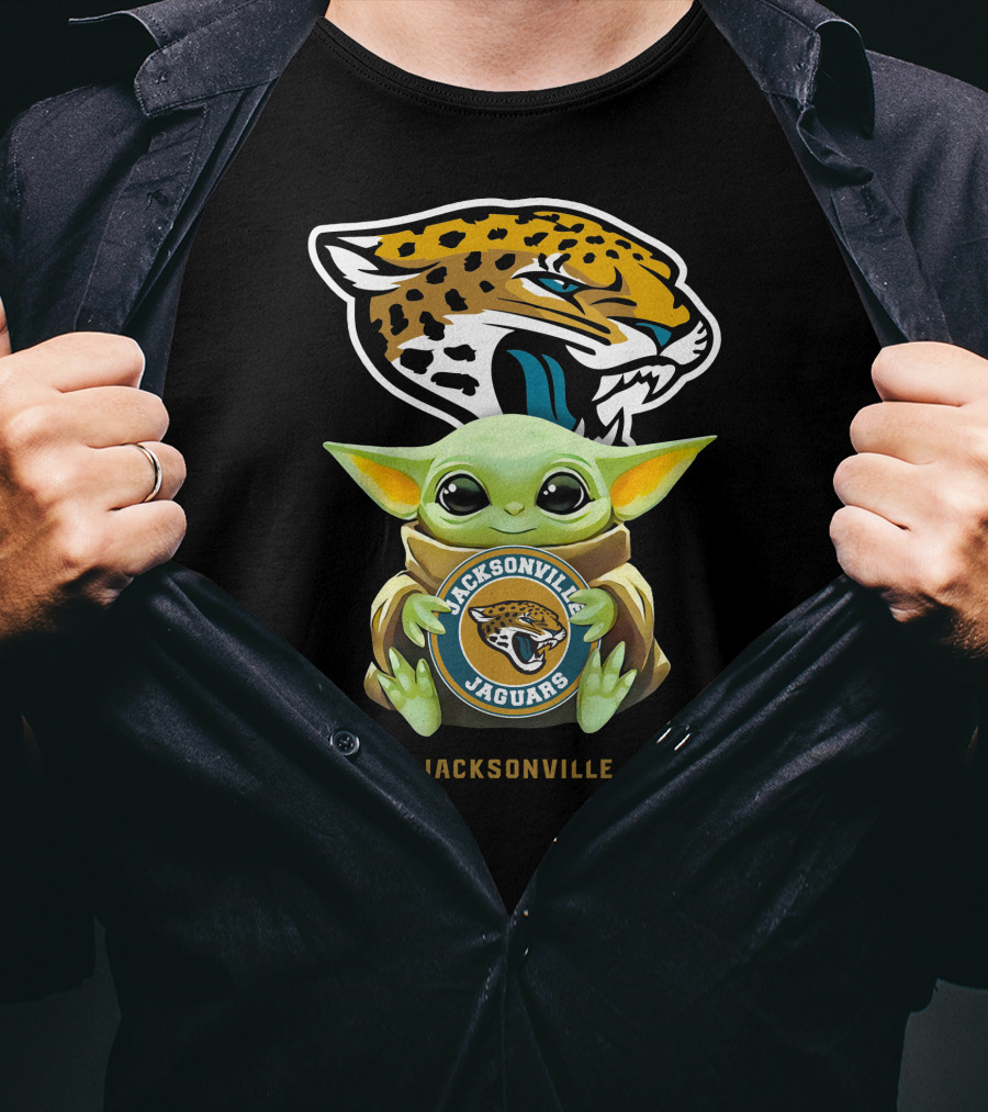 Grogu Holding Jacksonville Jaguars Icon With Emblem And Jaguar Head T-Shirt