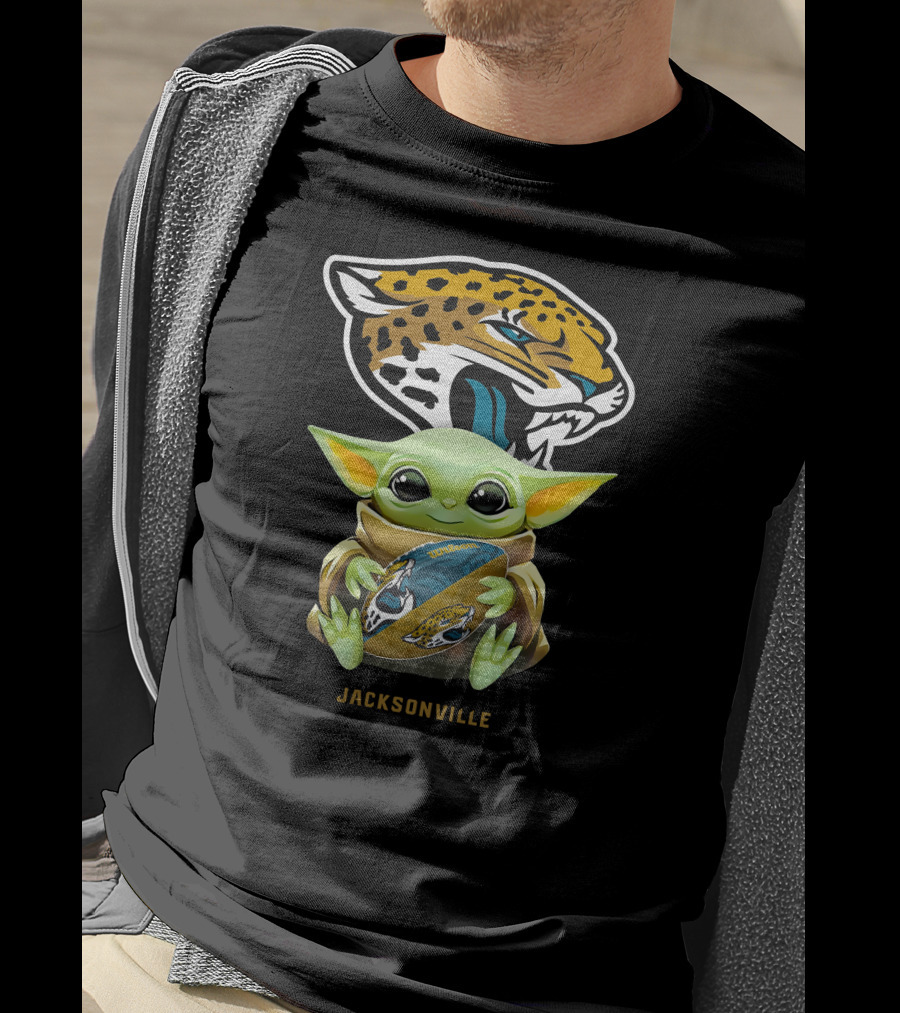 Grogu Holding Football With Jacksonville Jaguars T-Shirt