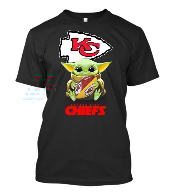 Grogu Holding Football Kansas City Chiefs KC T-Shirt