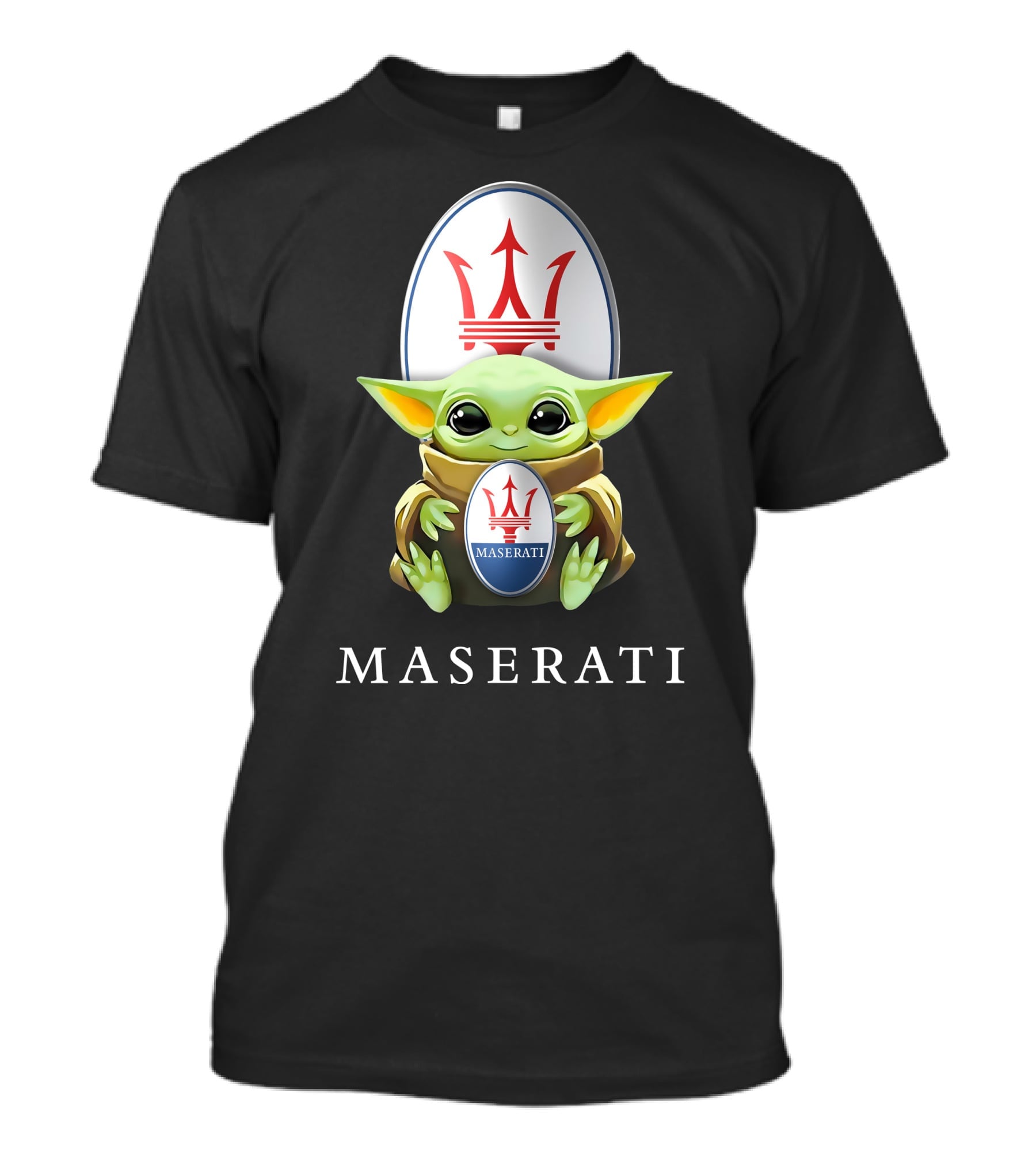 Grogu Holding Maserati Trident Emblem T-Shirt