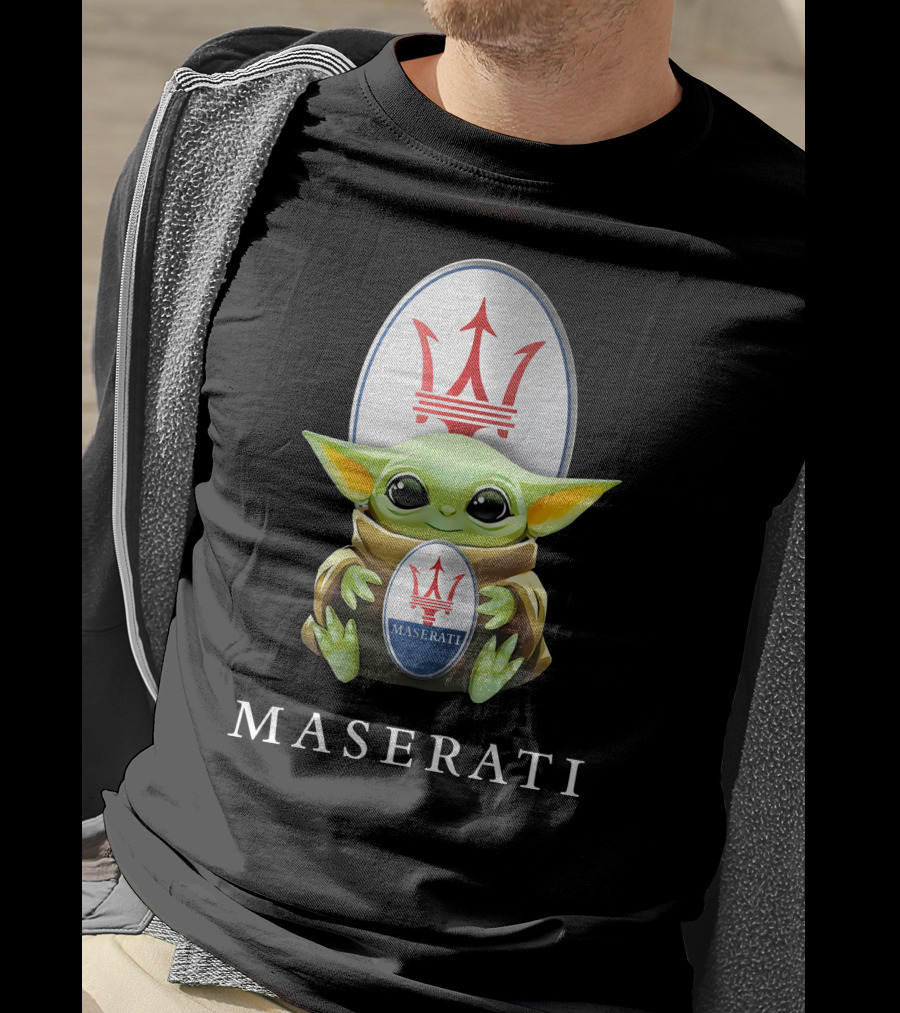 Grogu Holding Maserati Trident Emblem T-Shirt