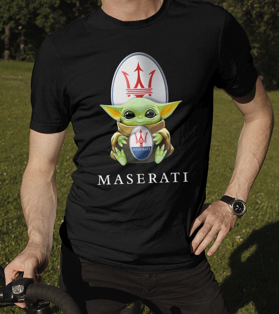 Grogu Holding Maserati Trident Emblem T-Shirt