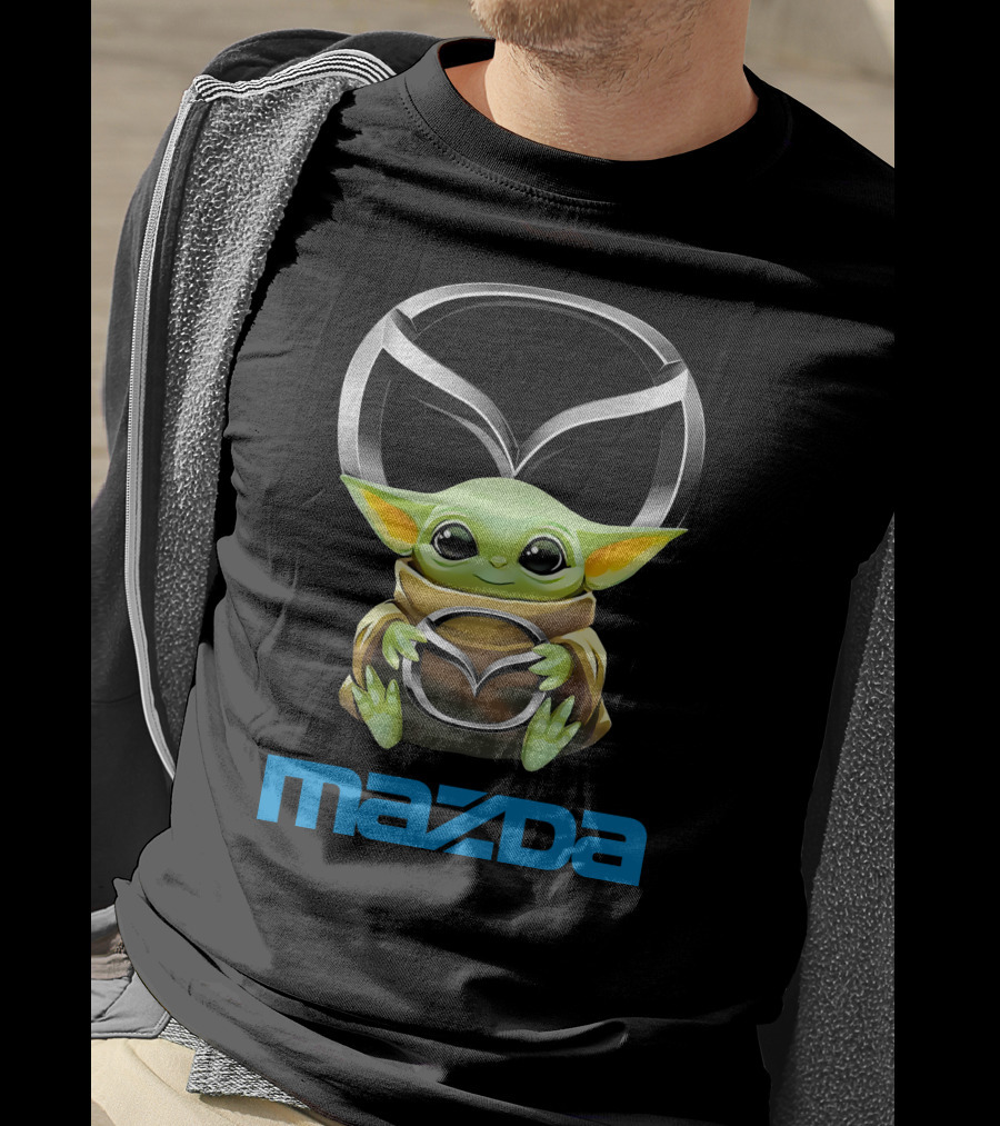 Grogu Holding Mazda Logo With Iconic Symbol Integration T-Shirt