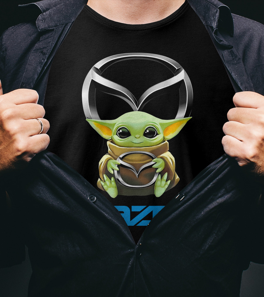 Grogu Holding Mazda Logo With Iconic Symbol Integration T-Shirt