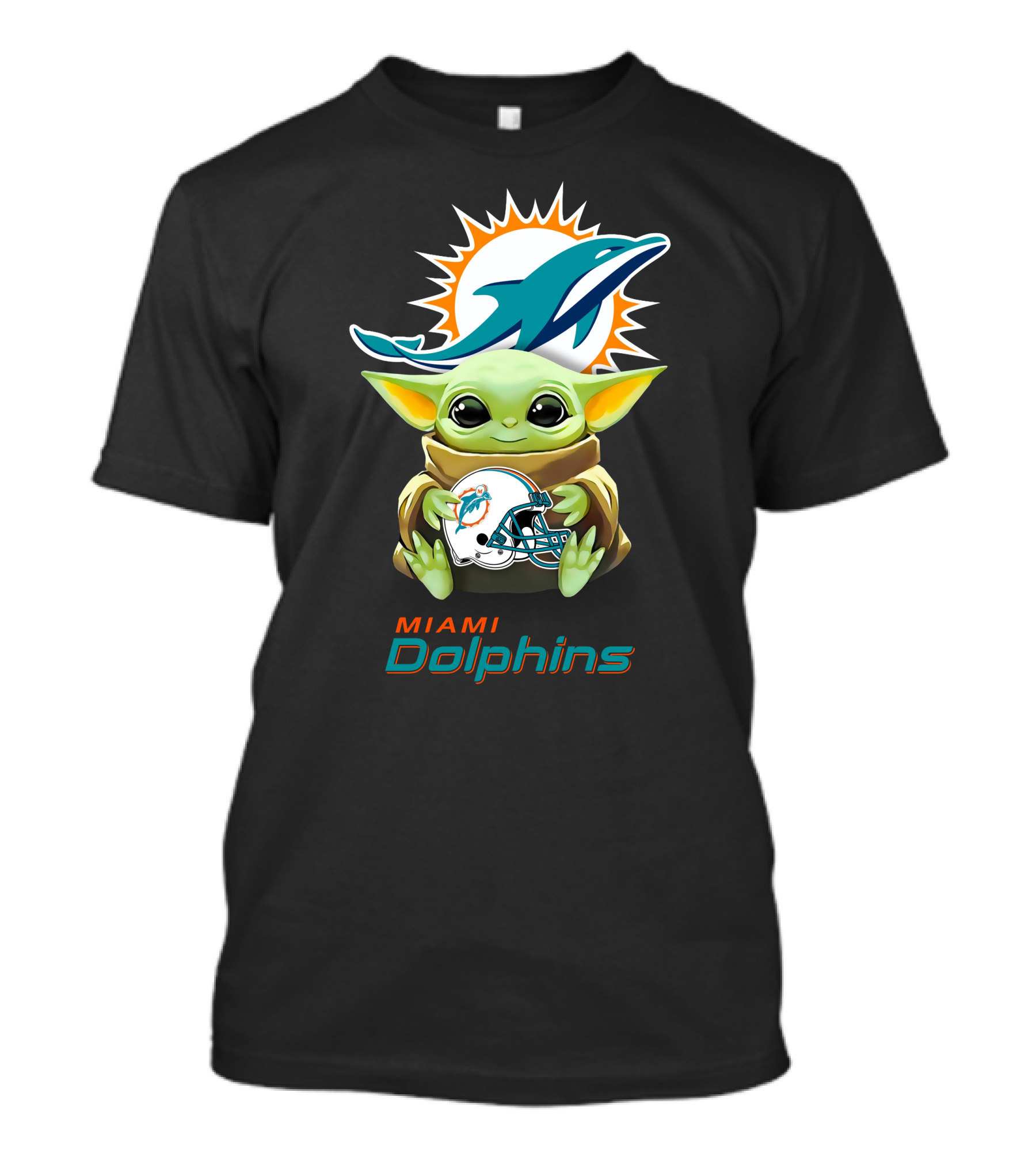 Miami Dolphins Grogu Holding Helmet Baby Yoda T-Shirt