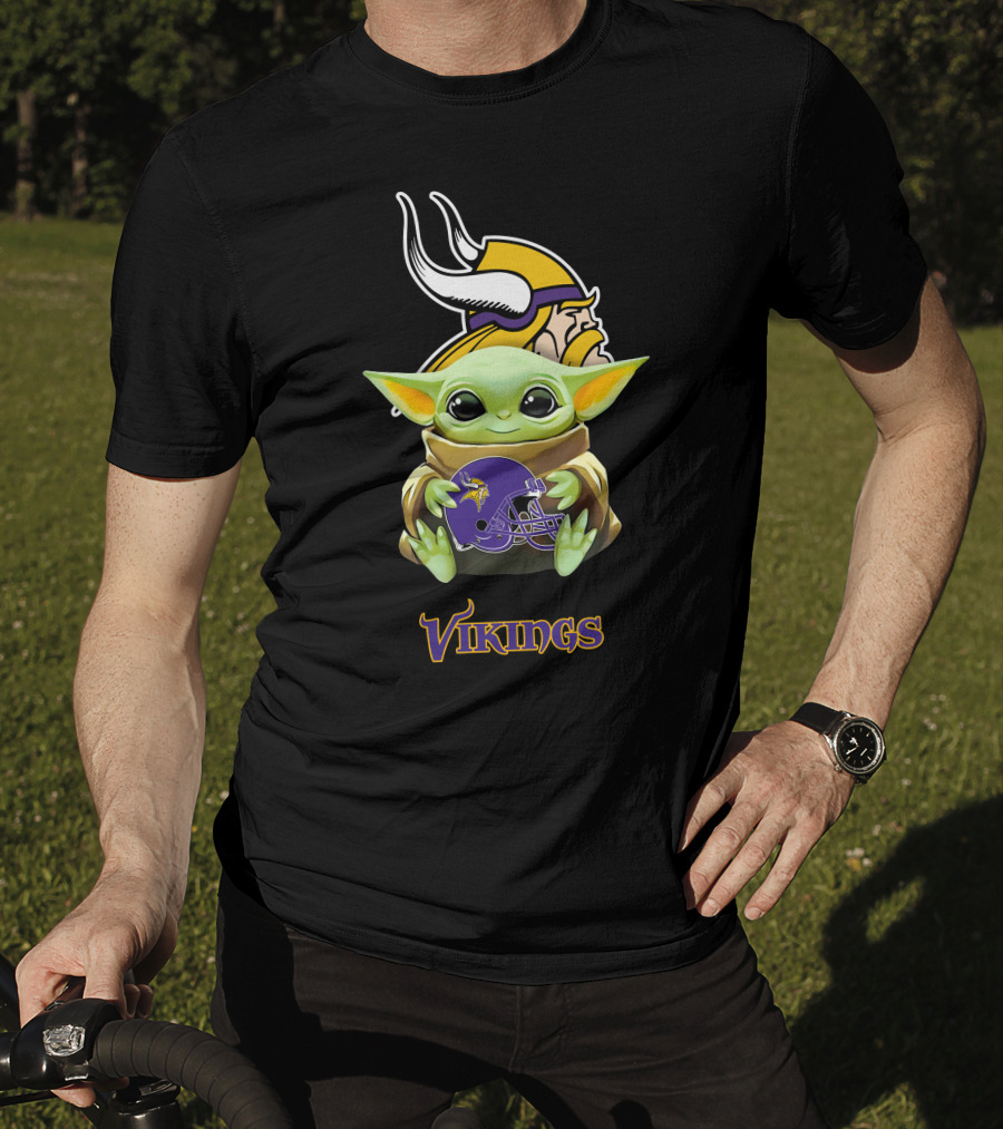 Minnesota Vikings Grogu Holding Helmet T-Shirt