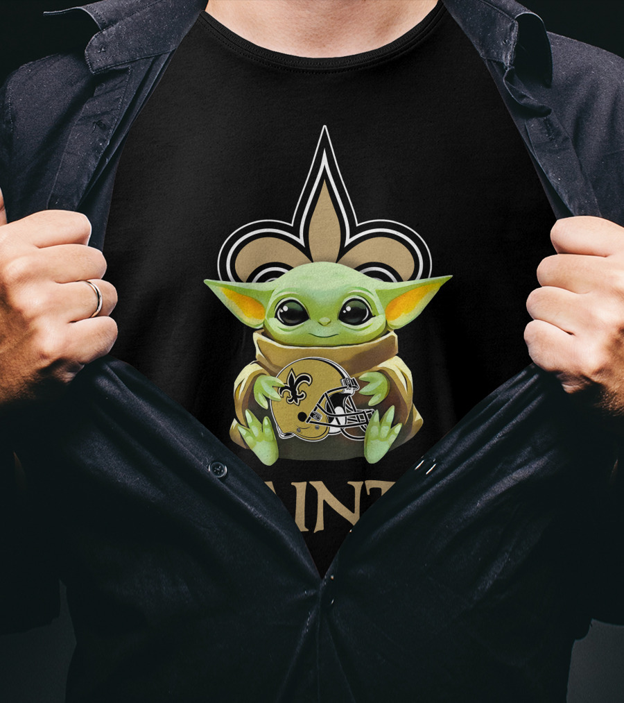 Grogu Saints Helmet New Orleans Fleur-de-Lis T-Shirt