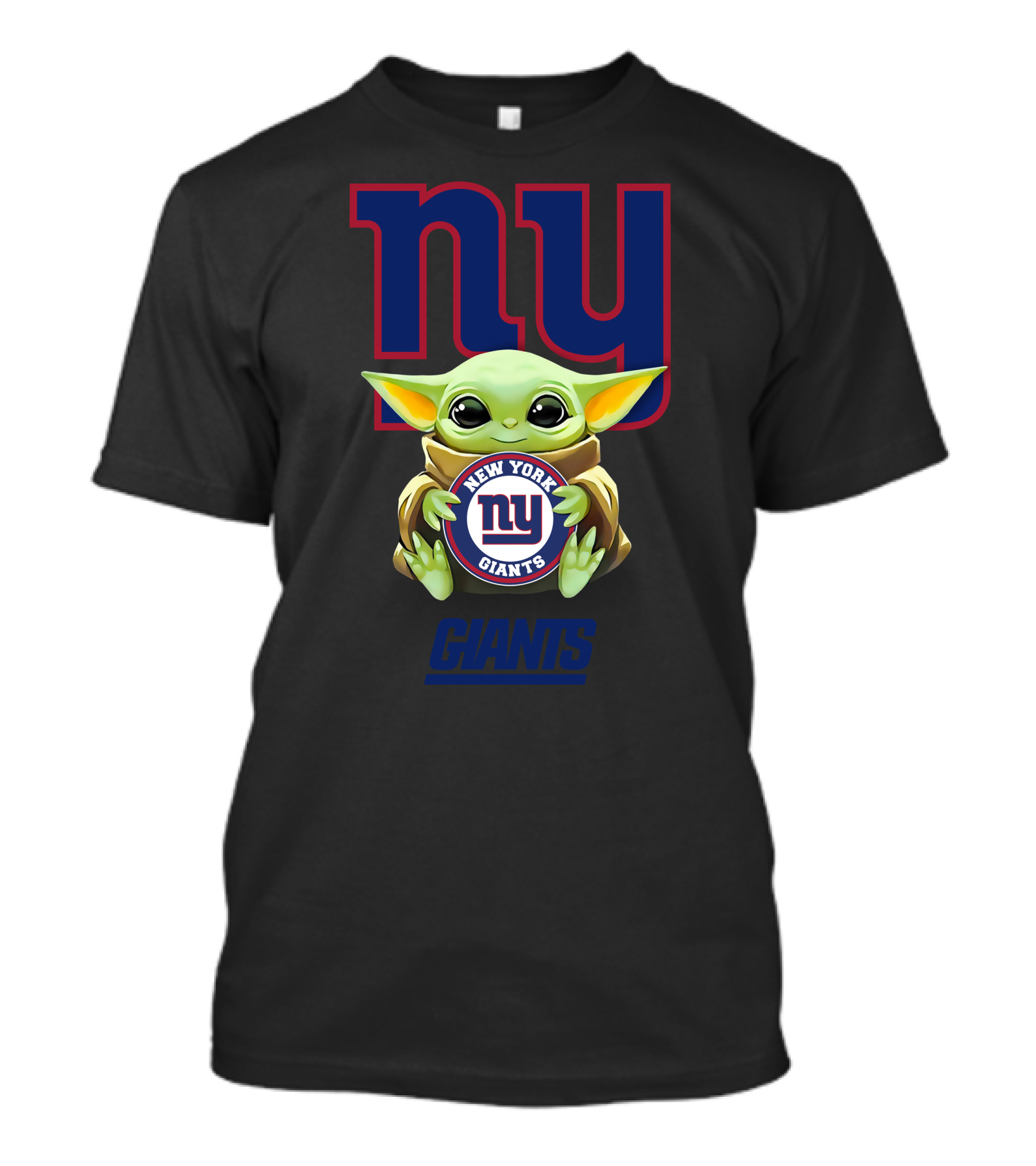 Grogu Embracing New York Giants Logo With NY Giants Text T-Shirt