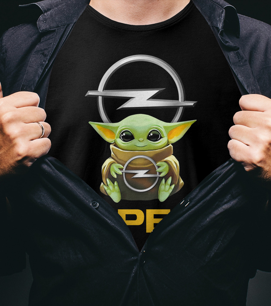 Grogu Holding Opel Logo With Iconic T-Shirt