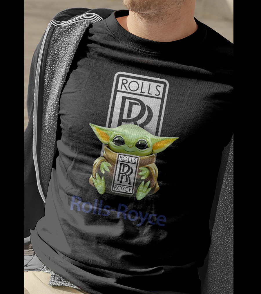 Grogu Holding Rolls Royce Logo With Rolls-Royce Text T-Shirt