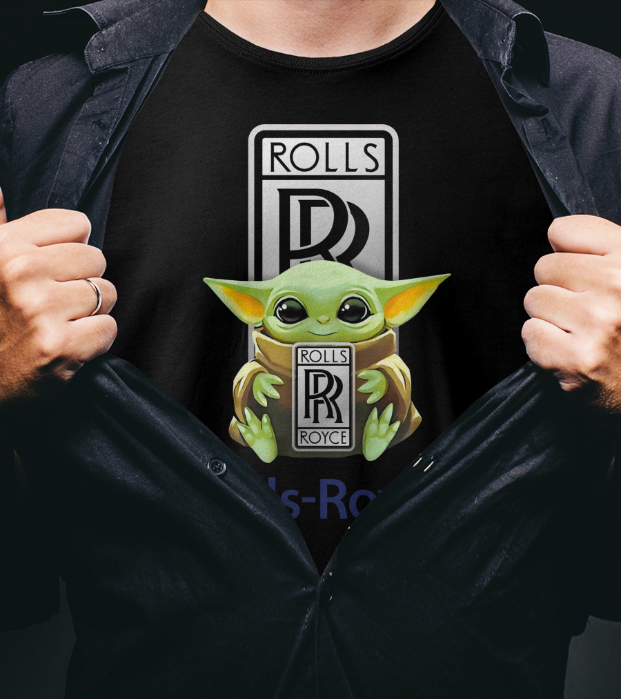 Grogu Holding Rolls Royce Logo With Rolls-Royce Text T-Shirt