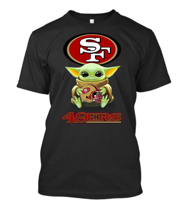 Grogu Holding San Francisco 49ers SF Logo Helmet 49ers T-Shirt