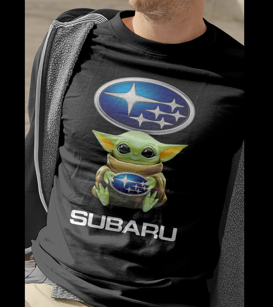 Grogu Hugging Subaru Logo With Subaru Stars And Text T-Shirt