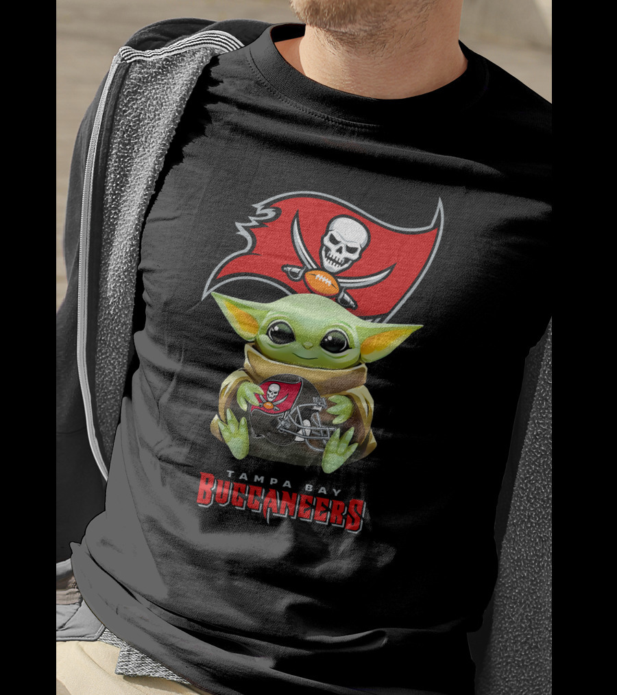 Grogu Holding Tampa Bay Buccaneers Flag And Helmet T-Shirt