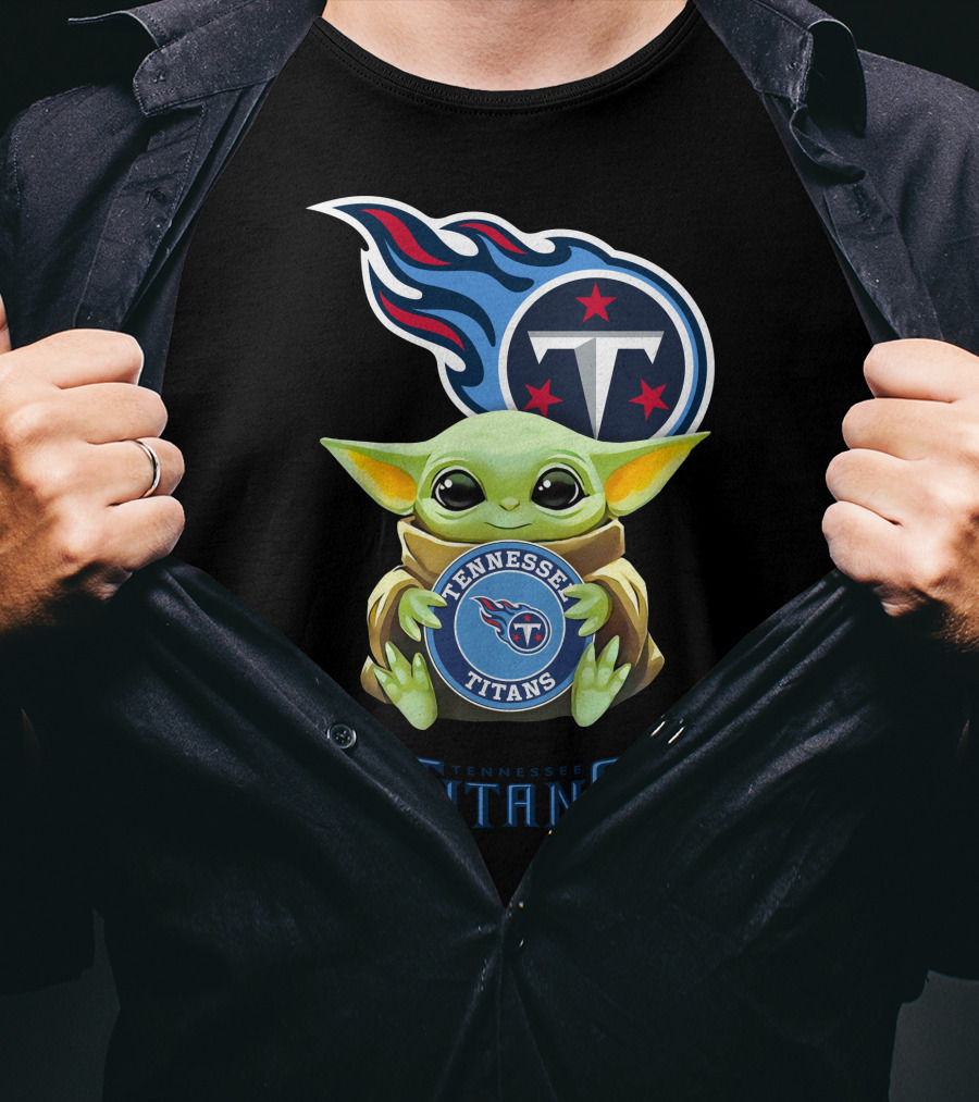 Grogu Tennessee Titans Hug With NFL Team Logo Integration T-Shirt