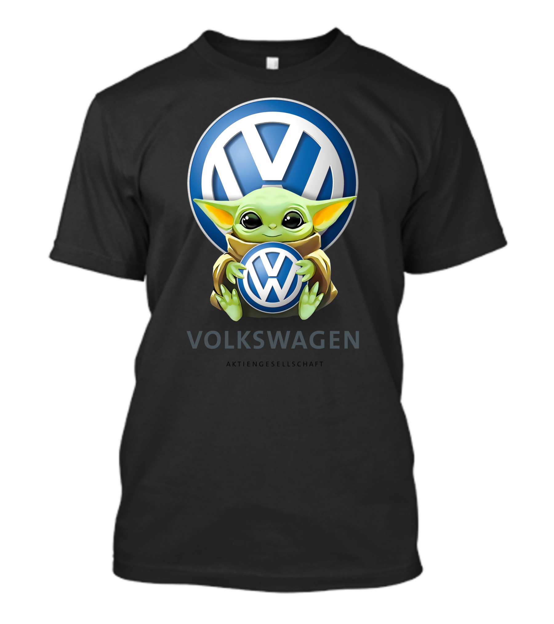 Grogu Holding Volkswagen Logo With Volkswagen Aktiengesellschaft Text T-Shirt