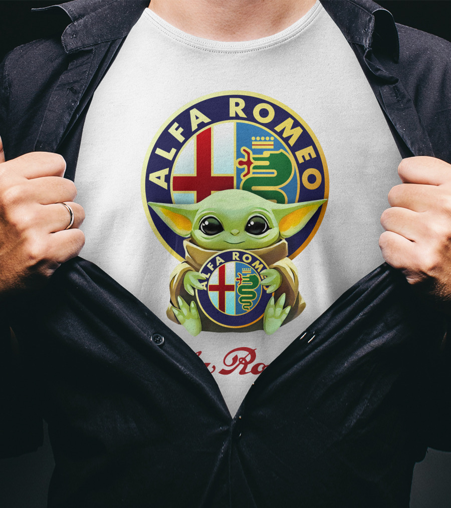 Grogu Holding Alfa Romeo Emblem T-Shirt
