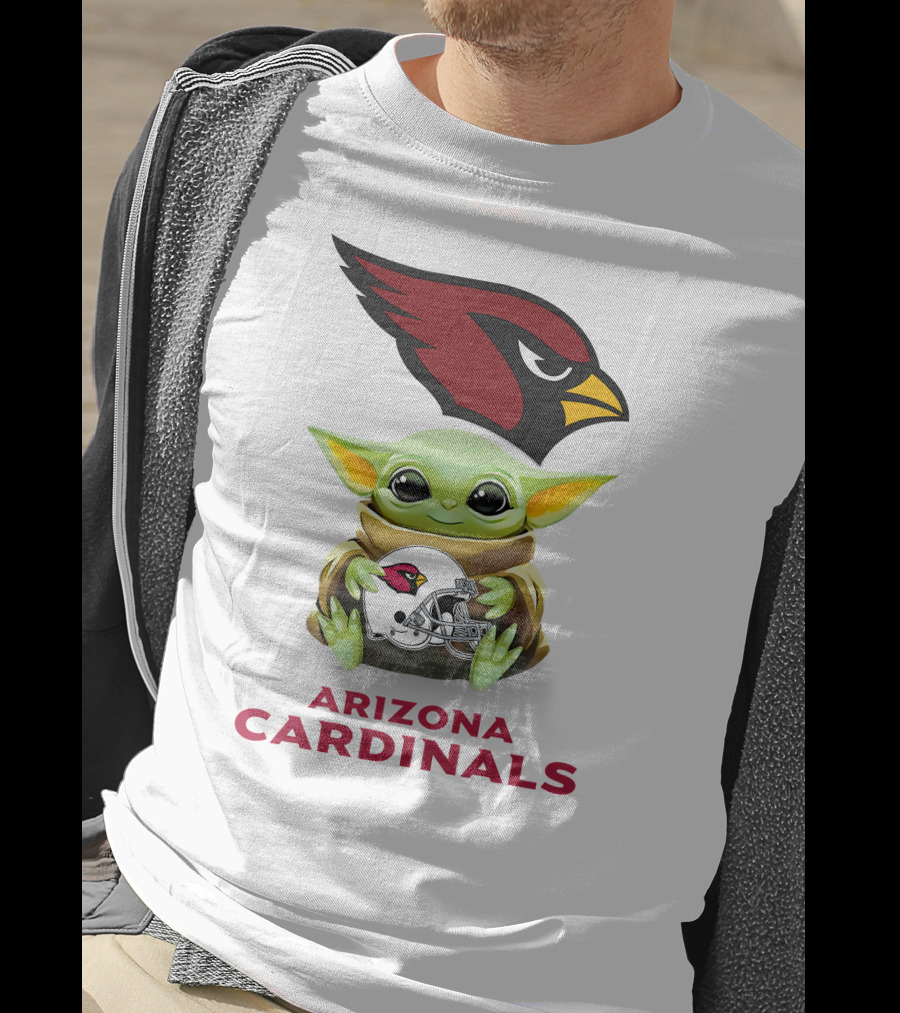 Grogu Holding Arizona Cardinals Helmet With Team Logo And Name T-Shirt